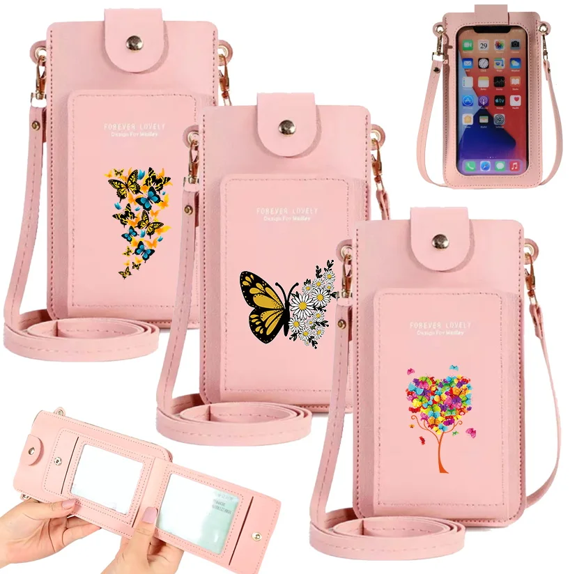 Купи Mobile Phone Bag Universal for Samsung/iPhone/Xiaomi Cell Case Wallet Women Shoulder Bags Leather Luxury Handbag Butterfly Print за 269 рублей в магазине AliExpress