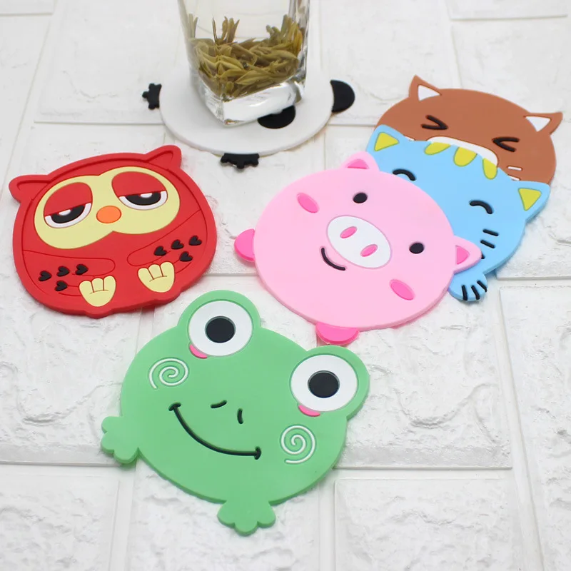 Cute Cartoon Animal Silicone Coaster Creative Fruit Insulation Pad Thickened Soft Rubber Bowl Pad Water Cup Tea Placemat