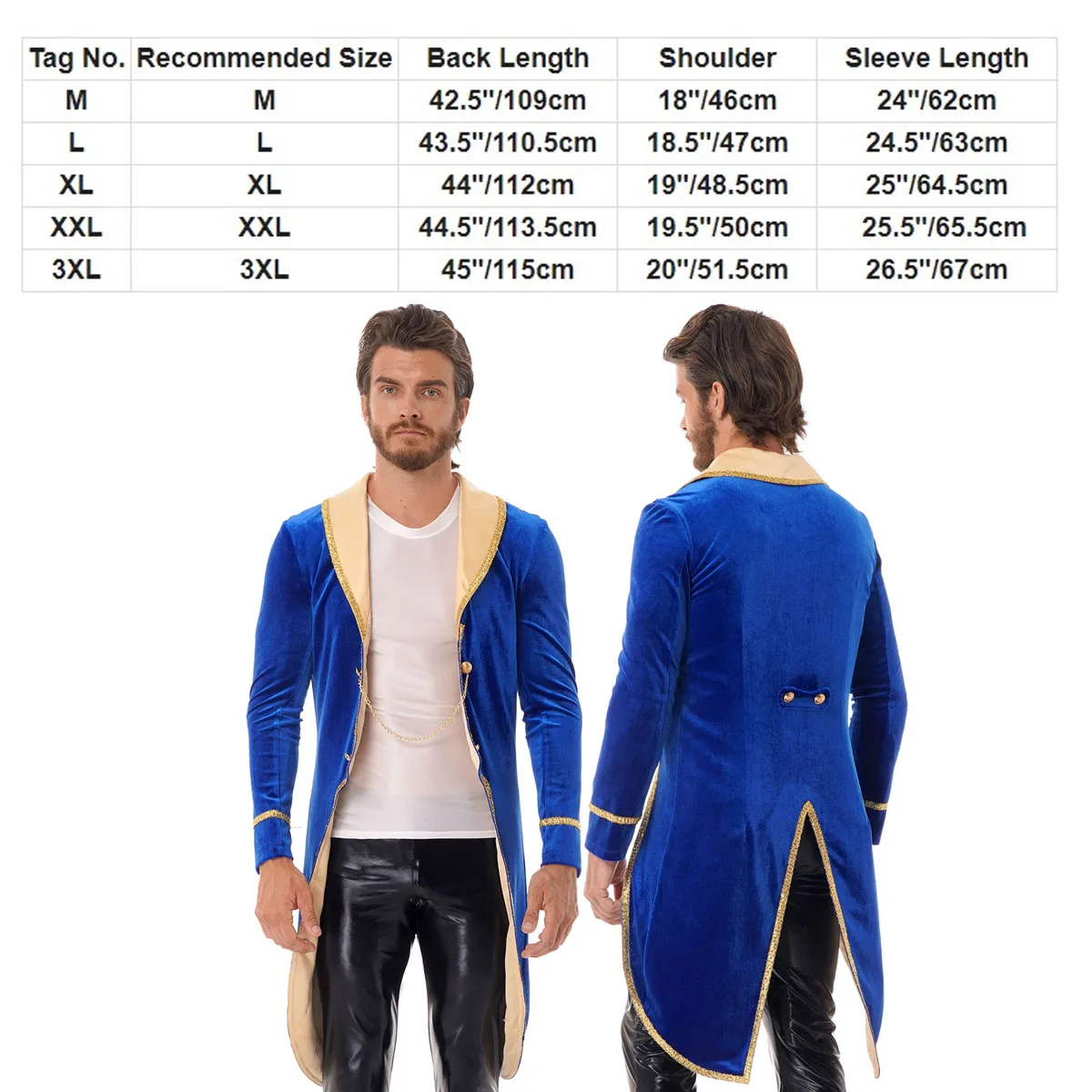 Men Prince Costume Turn-Down Collar Tuxedo Jacket Adult Halloween Cosplay Roleplay Party Outfit Tailcoat