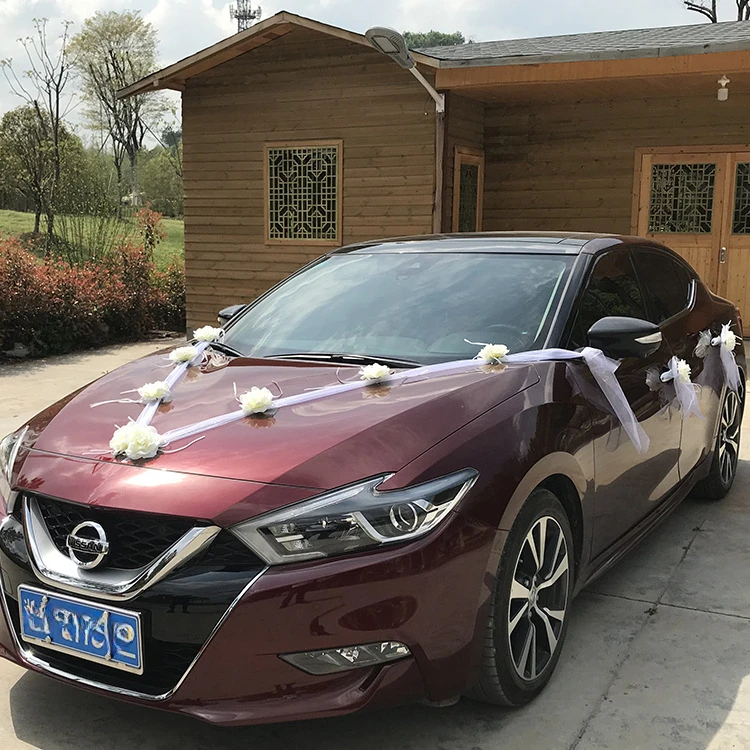 

Креативные Свадебные Автомобильные цветы белого цвета, украшения для вечеринки и праздника «сделай сам» с лентой