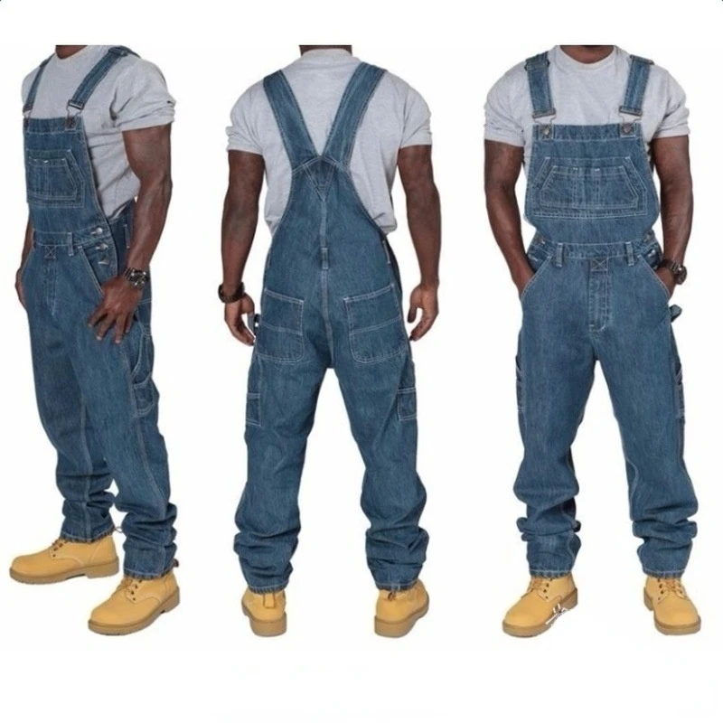Men Jeans 2021 New Suspenders Casual Multi-pocket Jeans Loose Pants Fashion Men Clothing  Overalls Trend Denim Pants