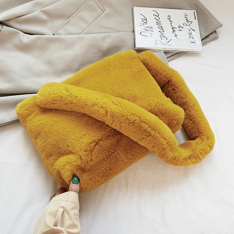 

New Winter Warm Plush Shoulder Bag Female Luxury Designer Fluffy Faux Fur Crossbody Bags for Women Large-capacity Handbags