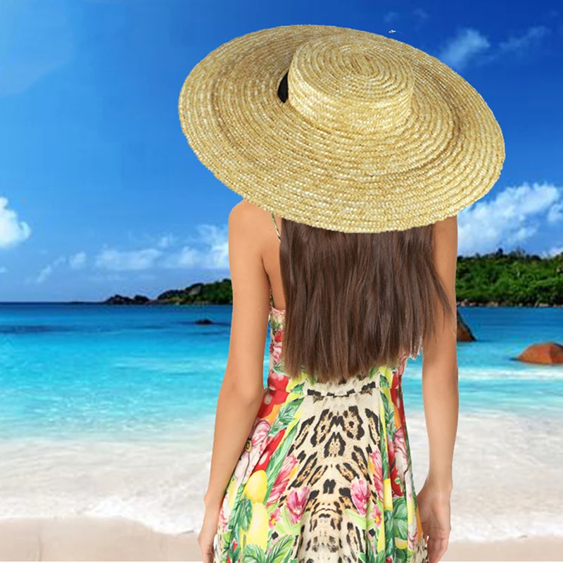 

Wide Brim Straw Hat For Women Long Ribbon Ladies Beach Hat Summer Sun Visor Cap
