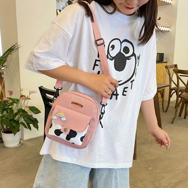 Модная нейлоновая сумка через плечо с коровьим принтом для женщин-милый
