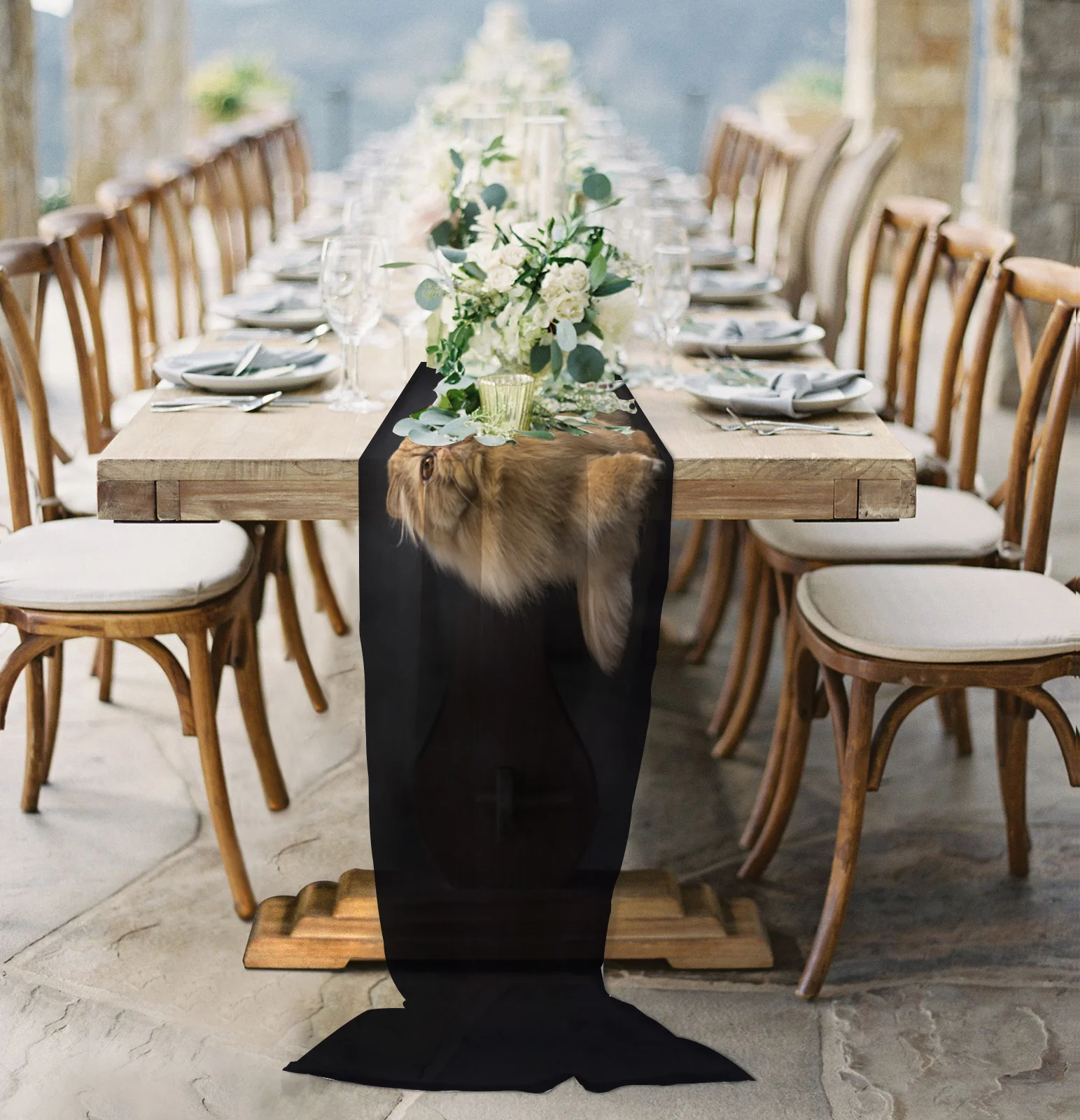 

Persian Cat Animal Cute Pet Sheer Chiffon Table Runner Wedding Party Birthday Luxury Voile Tablecloth Home Decoration