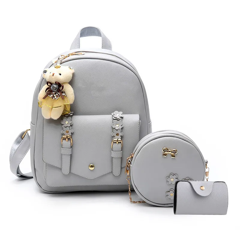 

New Fashion Women's PU Student Fashion Children's Mother Backpack Wallet Satchel Three Piece Set