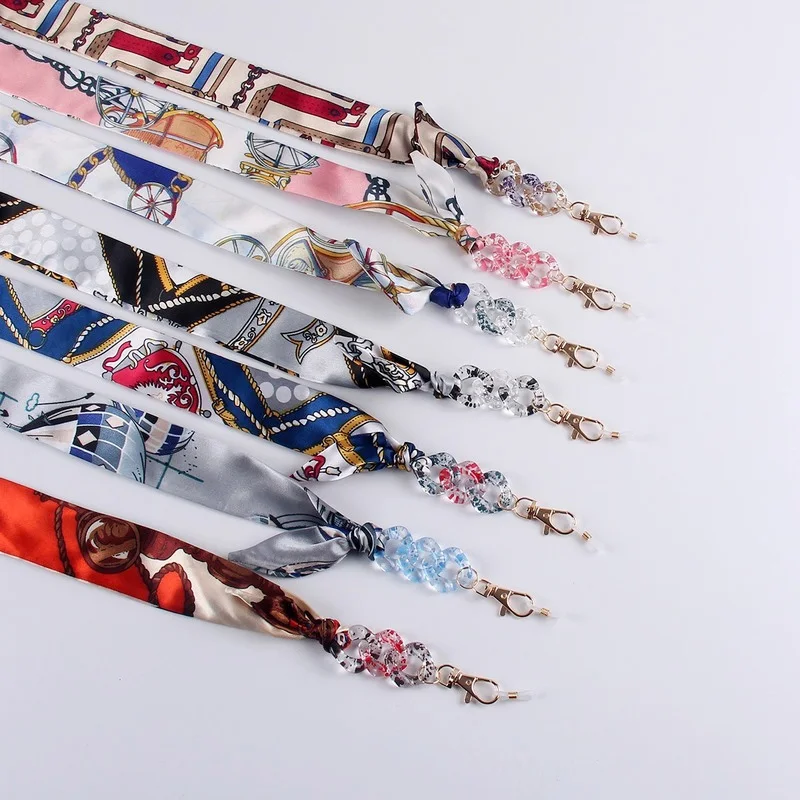 

New Acrylic Print Silk Scarf Glasses Chain Lanyard Jewelry for Women Flower Sunglasses Neck Strap Mask Chain Glasses Accessories