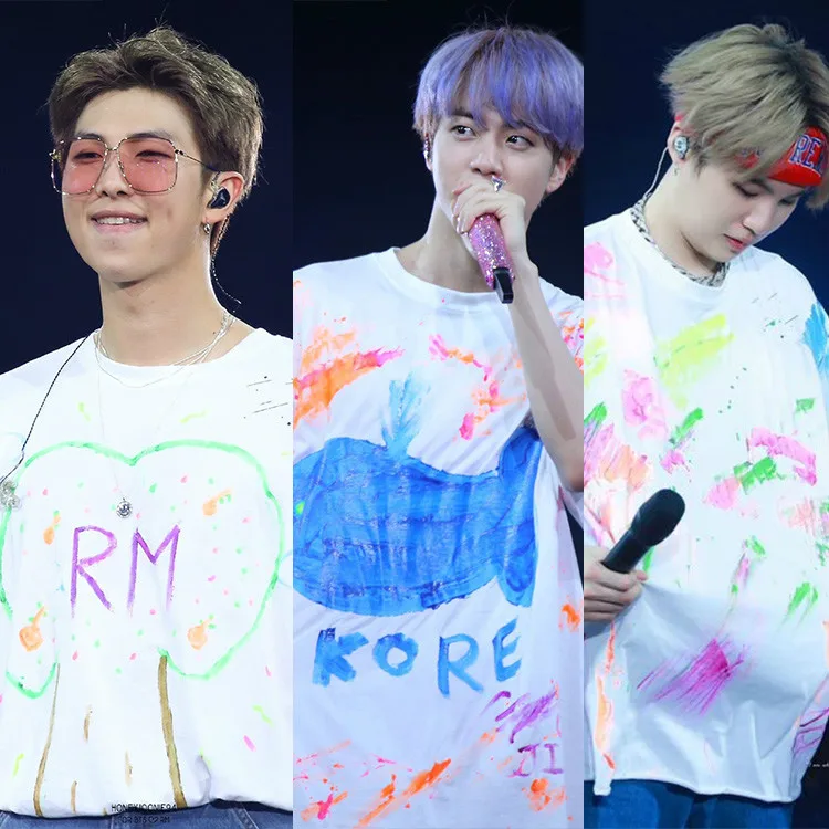 Kpop Jin Suga летняя футболка 5-й сборный Пусан Сеул концерт одежда граффити K-pop