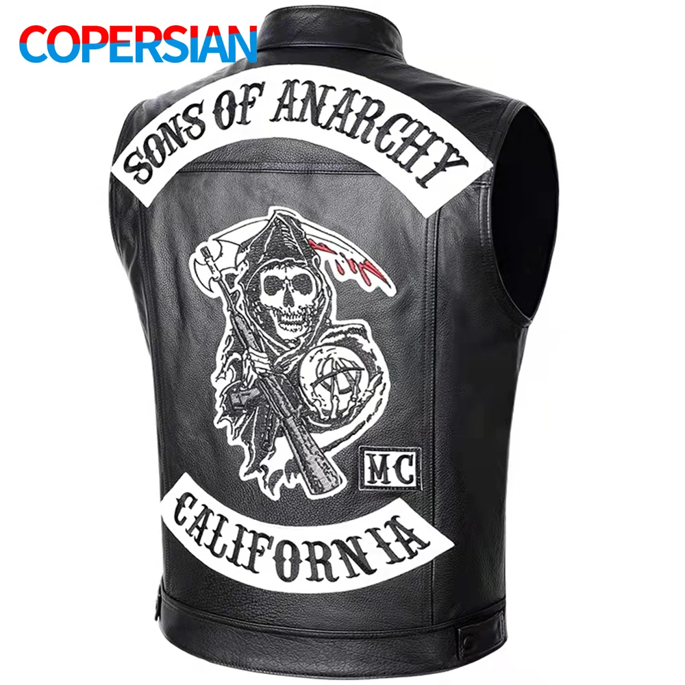 Мужской мотоциклетный классический кожаный жилет 100% воловья кожа