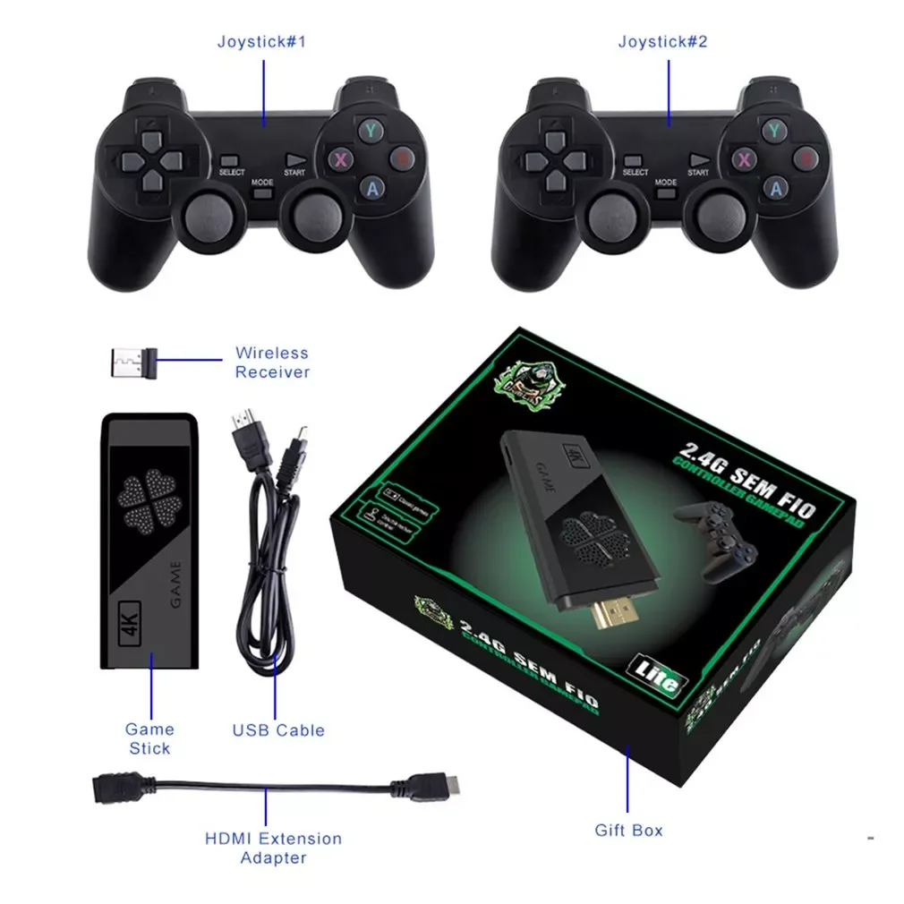 

2pcs M8 Game Console Wireless 2.4G High Defintion Video Classical Gaming Funny Creative 64G Memory Games Stick