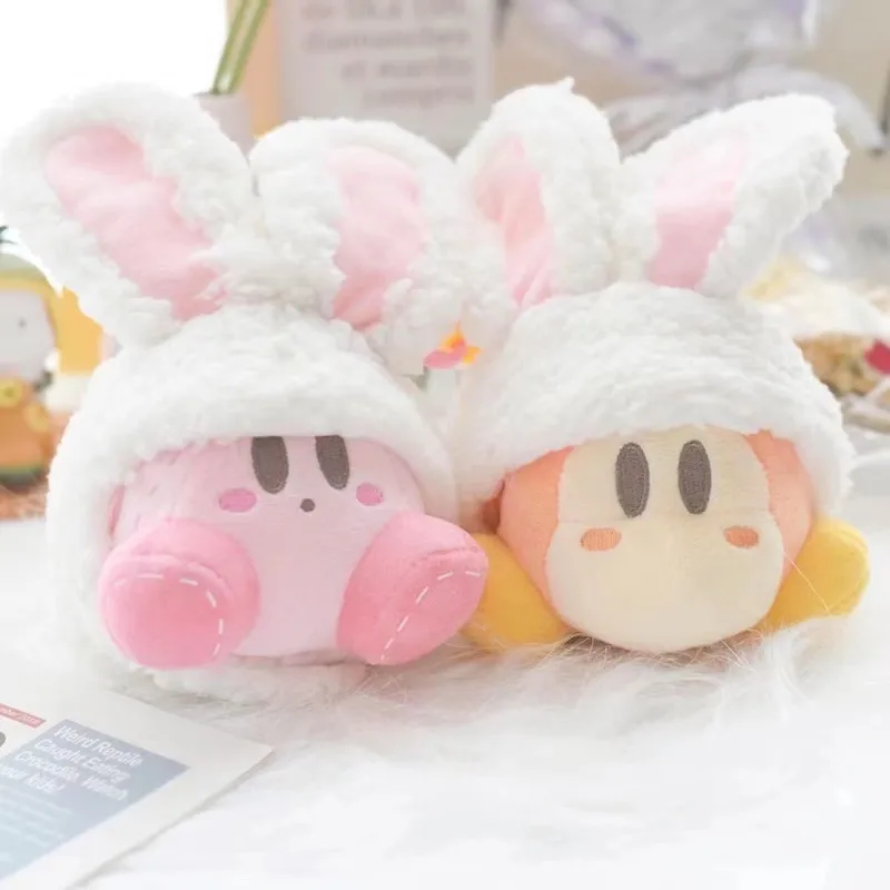 

Kawaii Cute Sanrio Plush Toy Key Chain Kirby Cartoon New Creative Rabbit Ears Plush Doll Backpack Pendant Key Chain Girls Gift