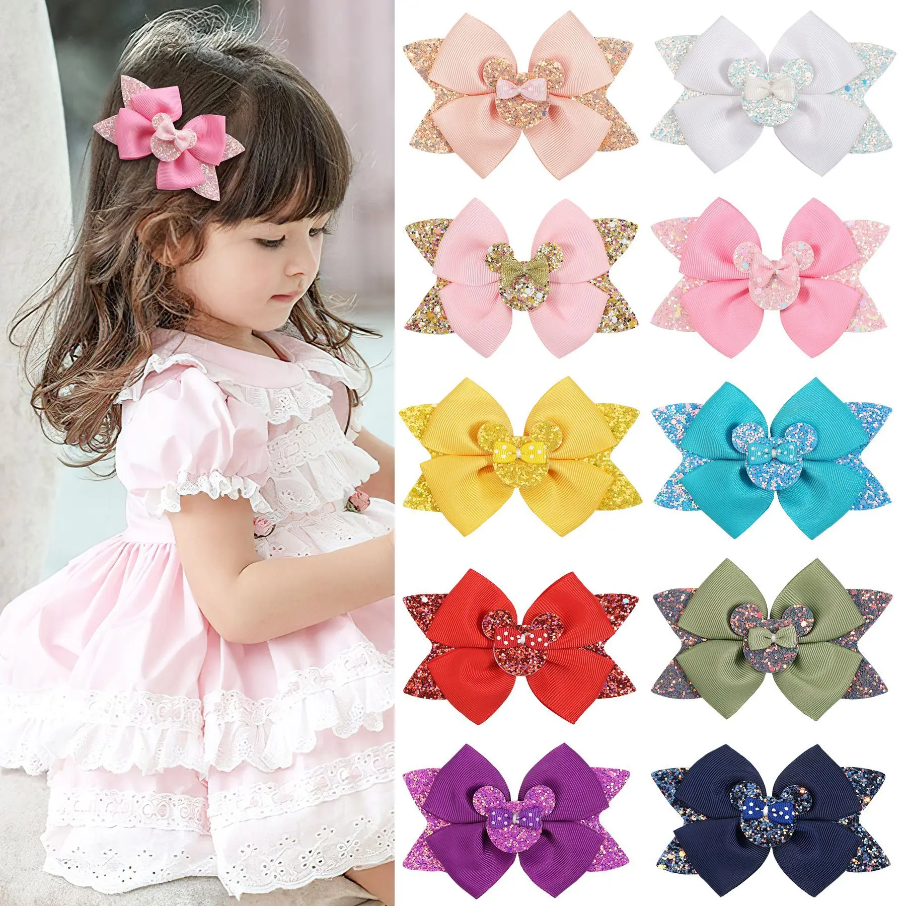 Заколка для волос с бантом и блестками для девочек