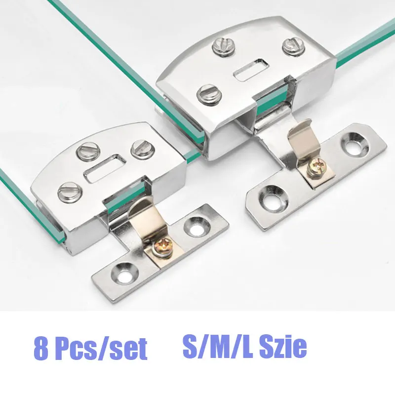 

8 Pcs Free-Opening Hole Glass Cabinet Door Hinges Display Cabinet Hinges Swivel Cupboard Fitting Glass Door Hinge Glass Clamp