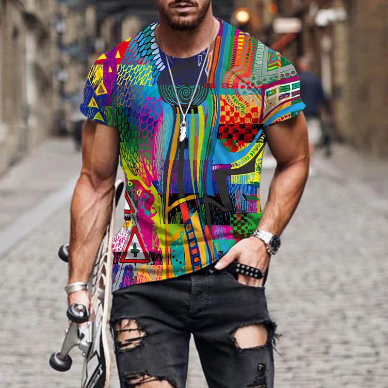 

2022 New men's fashion 3D t-shirt men's Abstract geometric pattern loose T-shirt rob T-shirt short sleeve fashion T-shirt