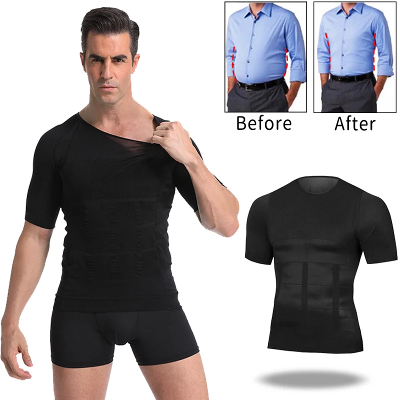

Men Body Toning T-Shirt Body Shaper Corrective Posture Shirt Slimming Belt Belly Abdomen Fat Burning Compression Corset Bodysuit
