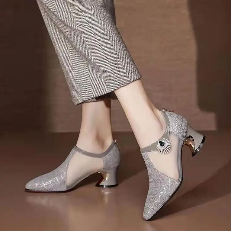 2022 New Gladiator Sandals Mesh Sandals Women's Shoes Low Heel High Top Sandals Women's Dress Shoes Zapatos Mujer 34-41