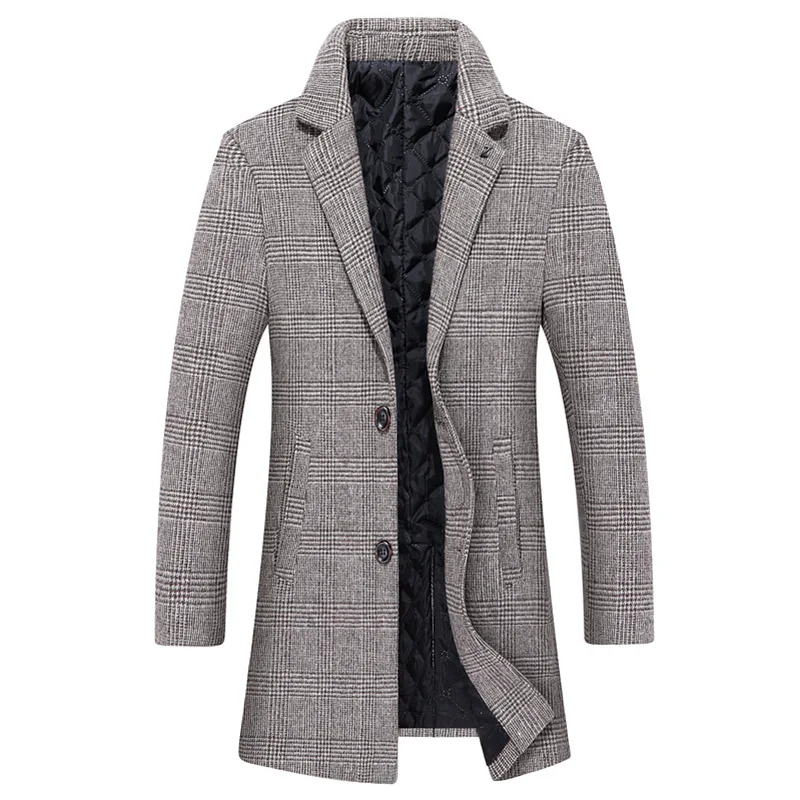 2022 new British style men's tweed coat with thick lapels, business casual woolen coat trench coat