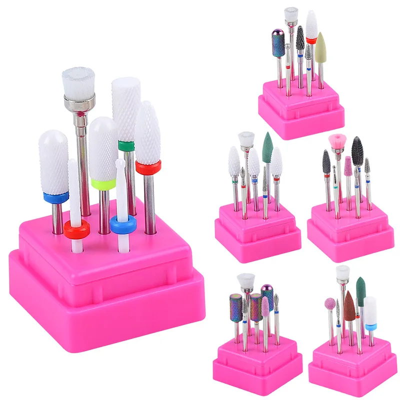 7pcs Electric Nail Drill Bits Set Milling Cutter Ceramic Carbide Polishing Grinding Heads For Manicure Cutters Nail Art Tools
