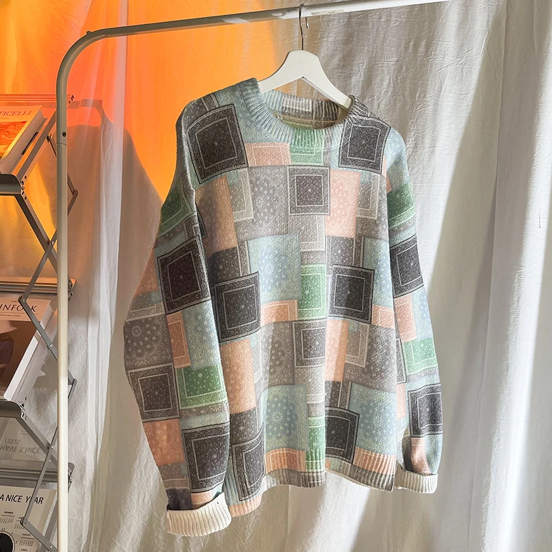 Высококачественный роскошный мужской вязаный пуловер осень-зима клетчатый