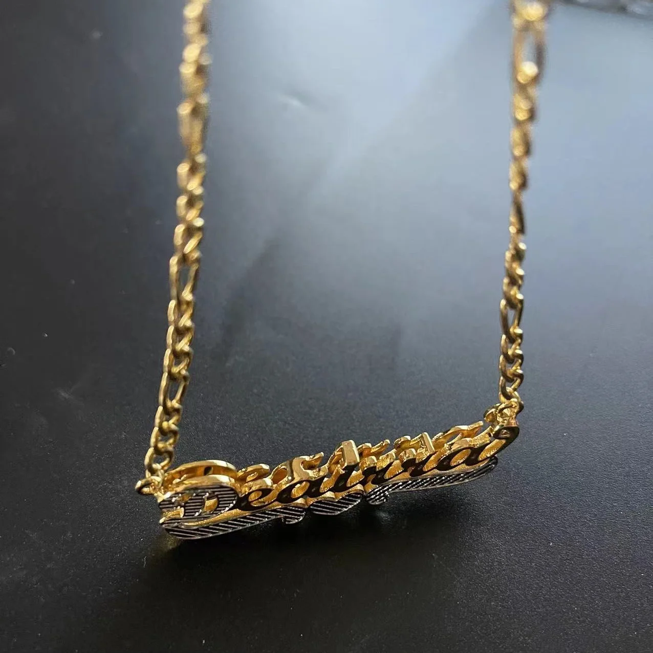 Custom Name Necklace Double Plate Name Chain Two Color Name Necklaces Stainless Steel Cuban Chain Name for Women Birthday's Gift