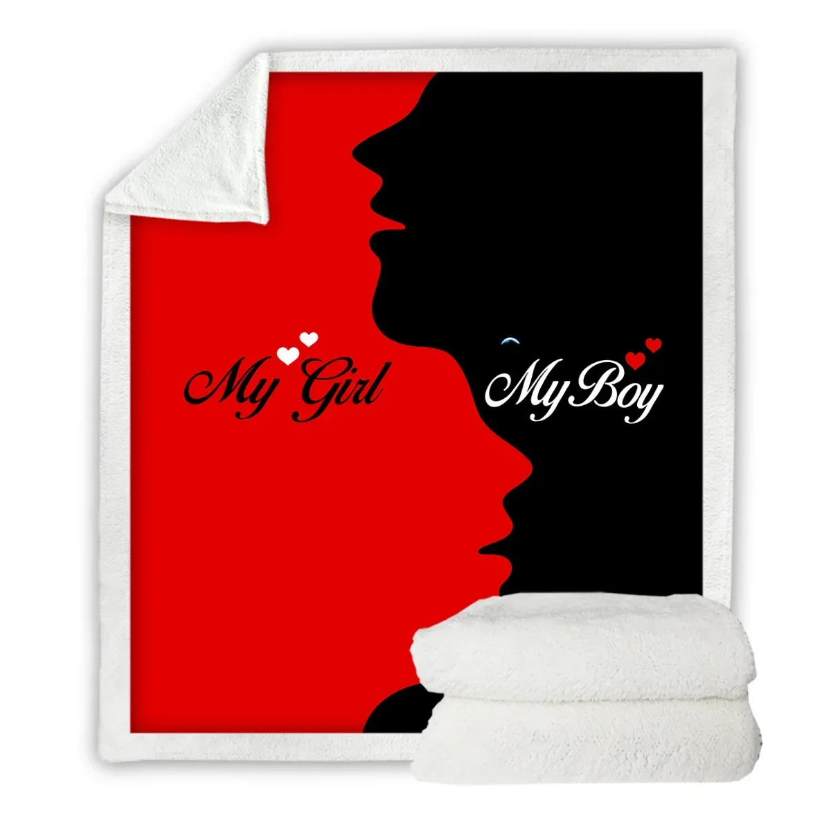 Парные сердца мой мальчик и моя девочка Черное Красное Одеяло силуэты мужчин