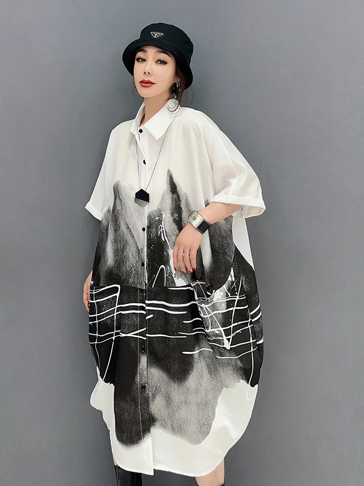 

SuperAen 2023 Spring Summer New Korean Style Oversize Turn Down Collar Long Shirt Dress Women's Cardigan Dress