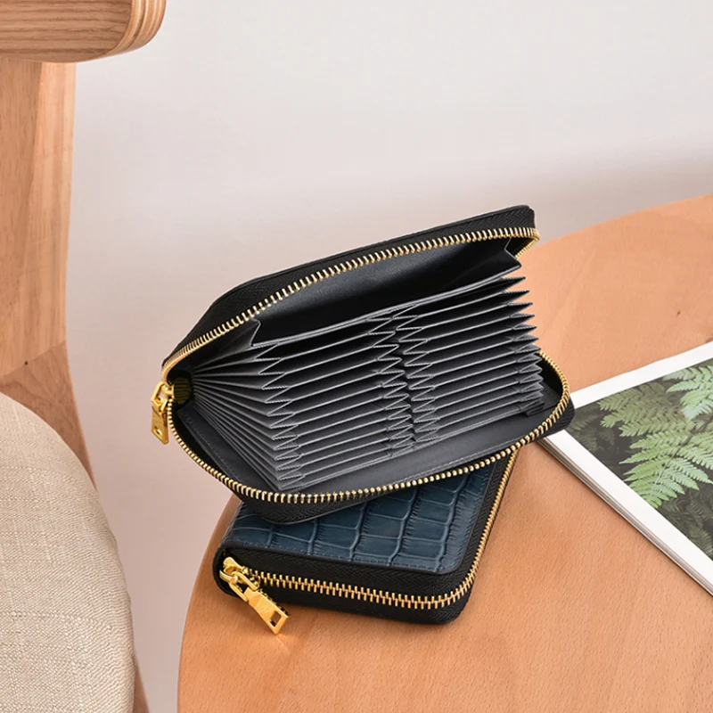 

Genuine leather card holder for women organ Business cardbag coin purses Luxury ID Credit card holder 24 slots men zip wallet