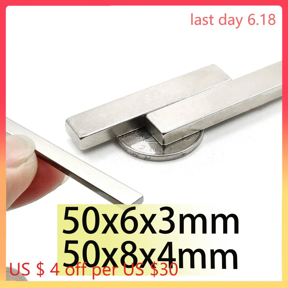 

10/20pcs 50x6x3 50x8x4 N35 NdFeB Block Neodymium Magnet Super Strong Permanent Magnetic Bar Search magnets aimant fridge
