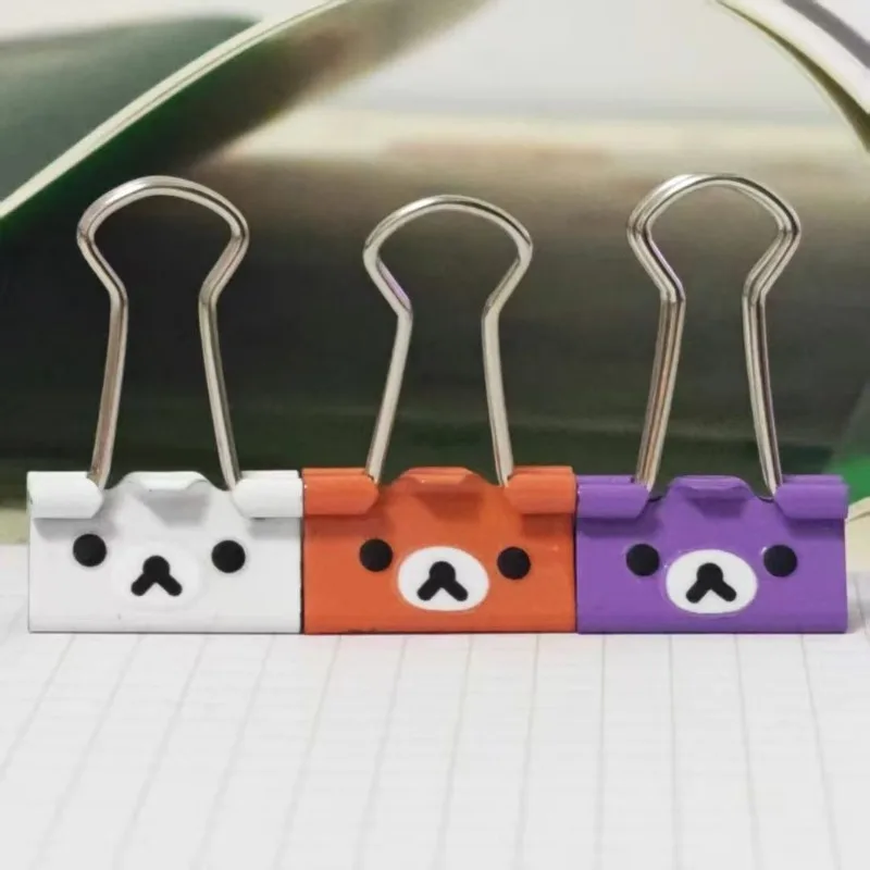 Фото Милые зажимы-клипсы в стиле Rilakkuma с длинными хвостиками для заметок, разноцветные металлические зажимы с длинными хвостиками, подарок-приз №1