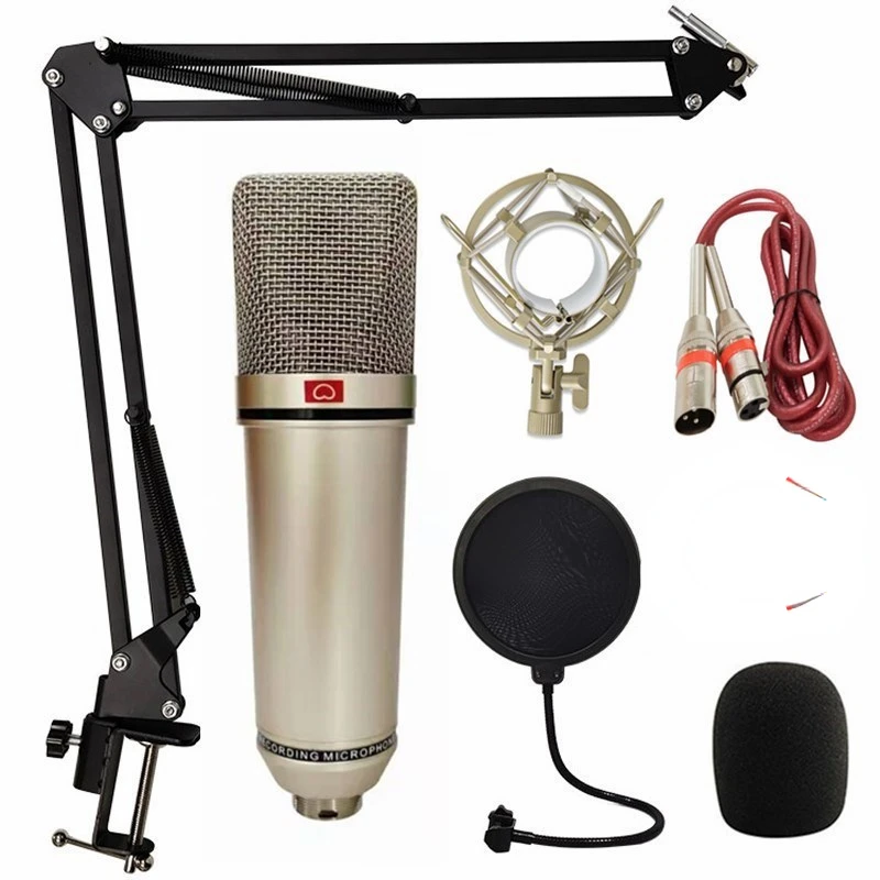 

Metal Condenser Microphone Kit with Arm Stand Pop Filter Metal Shock Mount Professional Recording Microphone For Podcast