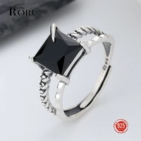 roru adjustable 925 sterling silver 100 big stone black zircon ring punk double layer for couple fine jewelry memorial day gift