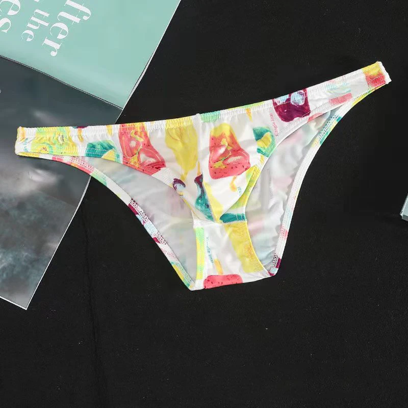 

Sexy Men's Briefs Breathable Ice Silk Underwear Mens Elastic Quick Dry Panties Bikini Fashion Print Low Waist Underpants Cueca