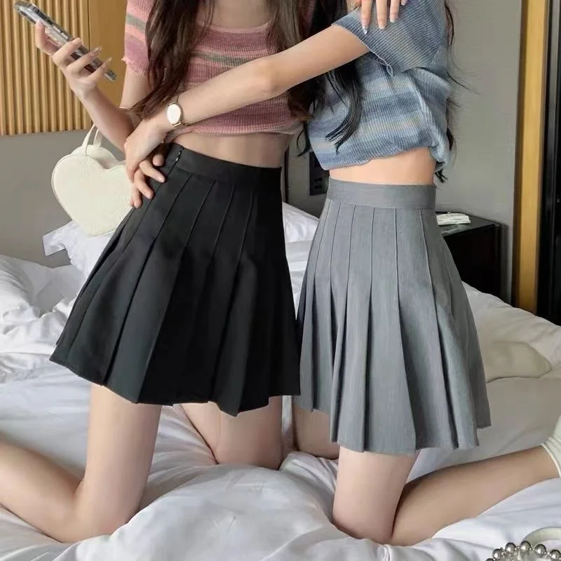 Короткая юбка в складку Новинка весенне-летние серые брюки с высокой талией для