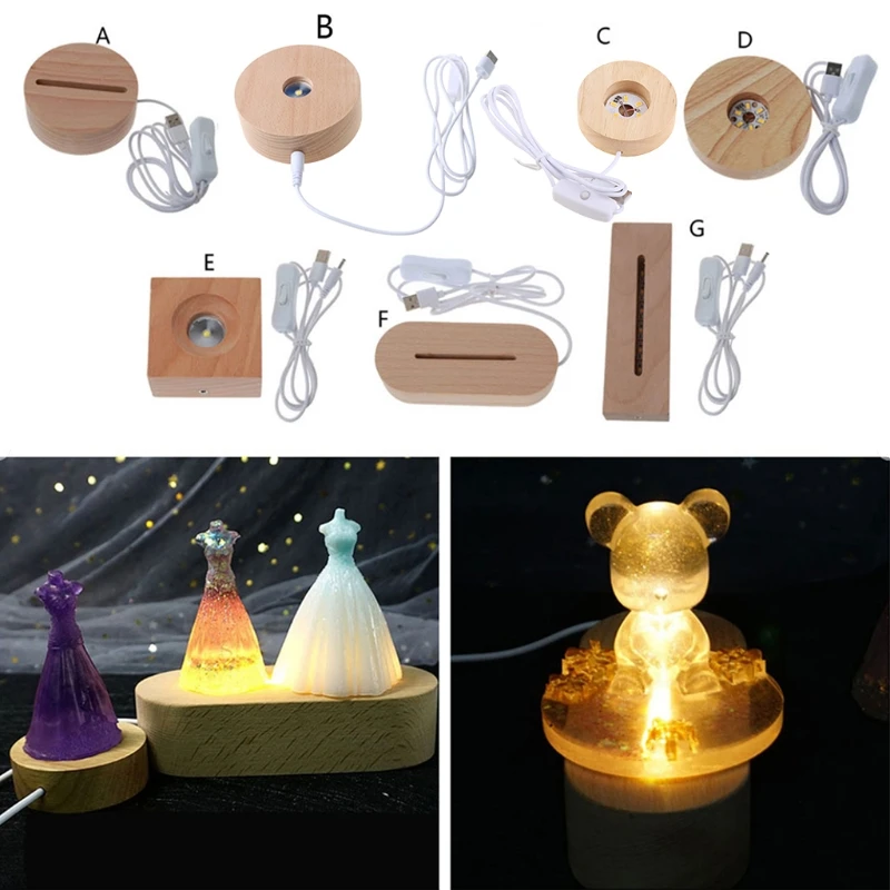 

Светодиодный светильник Q81D, акриловый держатель для лампы «сделай сам», креативный ночсветильник, прямоугольный, овальный, Круглый, деревя...