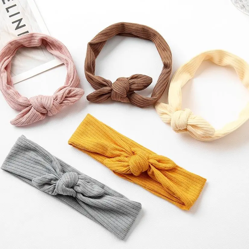 

Stripe Bunny Ear Headband For Baby Girls Bow Solid Color Toddler Headwear Soft Elastic Hair Bands For Children Hair Accessories