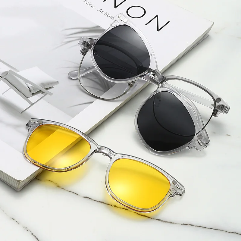 2218A Прозрачная серо-белая оправа 6 в 1 поляризационные зажимы магнитные очки