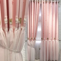 eco friendly 2 layers princess blackout curtains cartoon cute rabbit bear sweet heart lace cortina drapes for girls bedroom