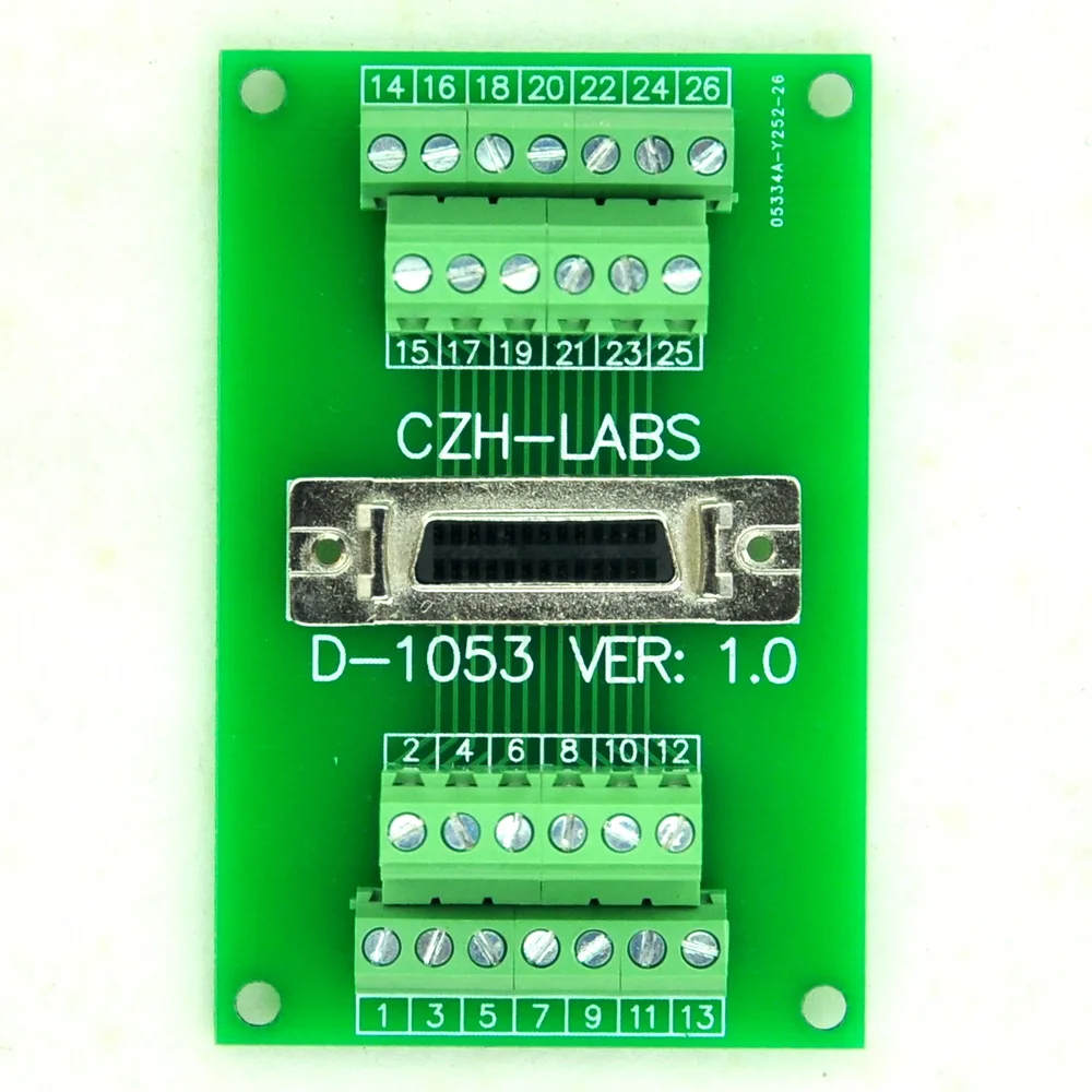 

CZH-LABS 26-pin Half-Pitch/0.05" D-SUB Female Breakout Board, DSUB, SCSI, Terminal Module.