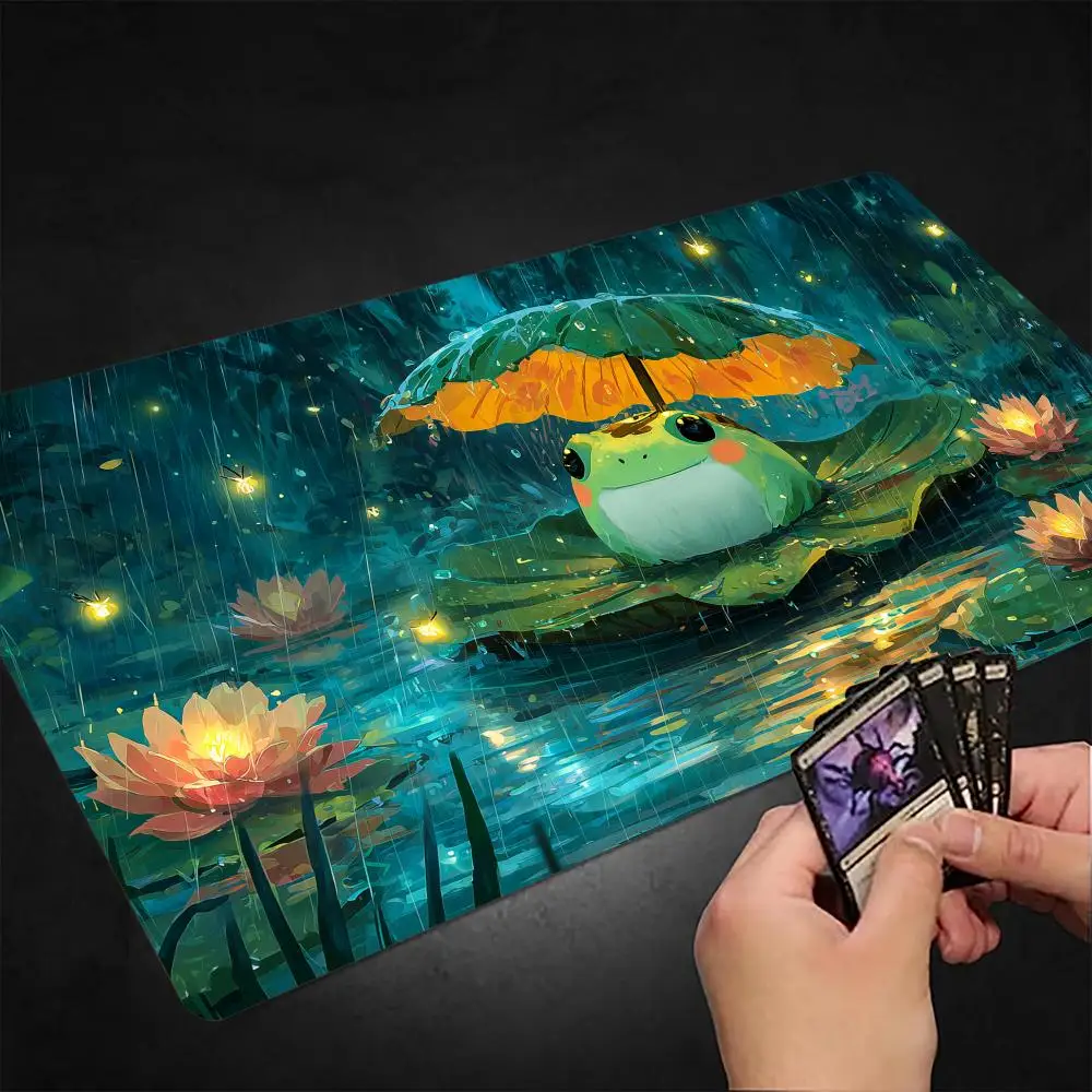 Фото Игровой коврик Lotus Pond and Frog MTG для карточных игр Magic: The Gathering с прошитыми краями, нескользящий, прочный, настольный коврик для настольных игр TCG №1