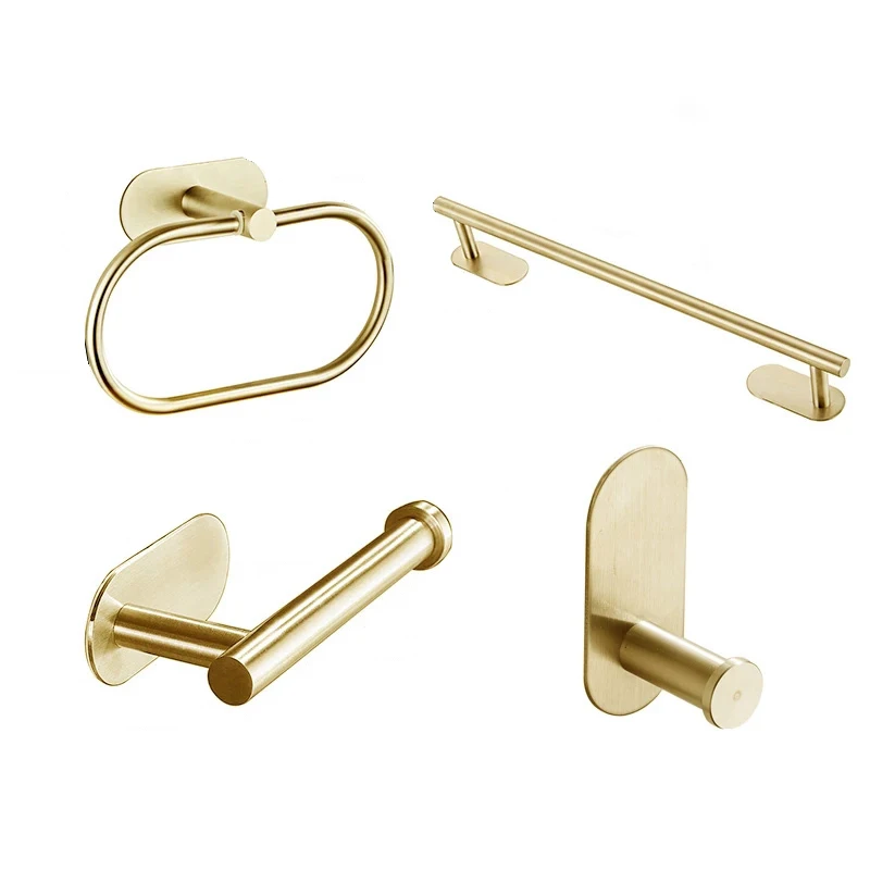 

Brushed gold bathroom storage rack hardware set robe hook towel stick toilet paper rack bathroom accessories