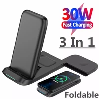 30w 3 in 1 wireless charger induction charging stand pad for iphone 13 12 11 xs xr airpods iwatch 6 7 fast charge