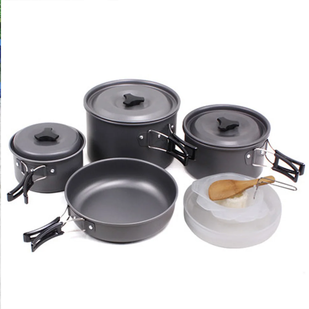 

1 Set Camping Picnic Cookware Picnic Pots And Pans Outdoor Cooking Tool Portable and Conveneint for 4-5 People Use (Black)