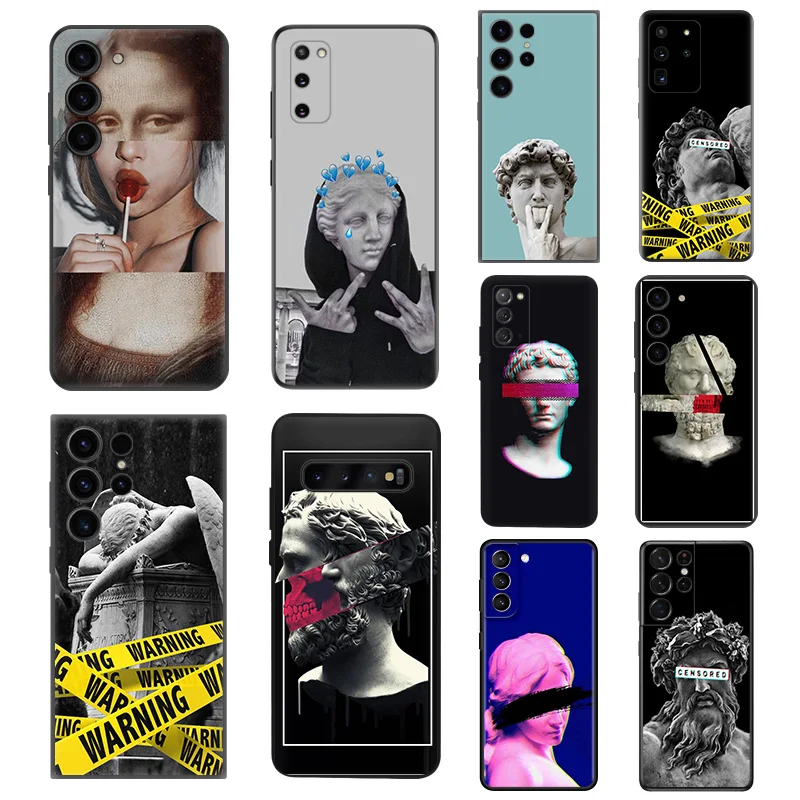 

Renaissance David Statue Silicone Black Phone Cases for Samsung Galaxy S23 Ultra 5G S22 S21 S20 FE Plus Note 20 10 9 8 S10 Cover