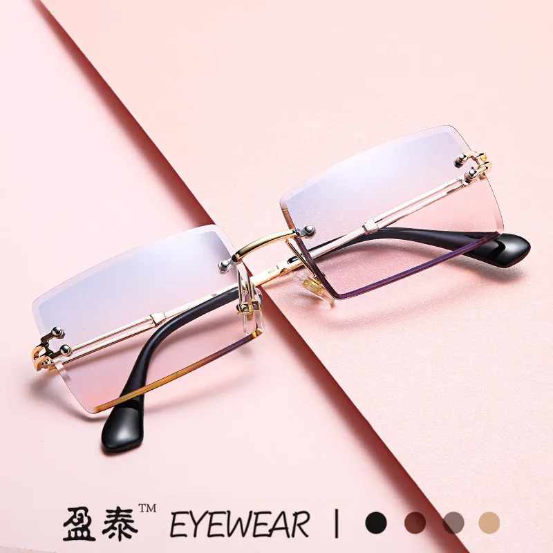 

New Rimless Rectangle Vintage Metal Leopard Head Sunglasses Fashion Frameless Tinted Glasses Shades for Women Men