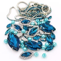 hot selling peacock blue horse eye shape mix size crystal rhinestonespearlcup chain for wedding dress jewelry making 50pcsbag