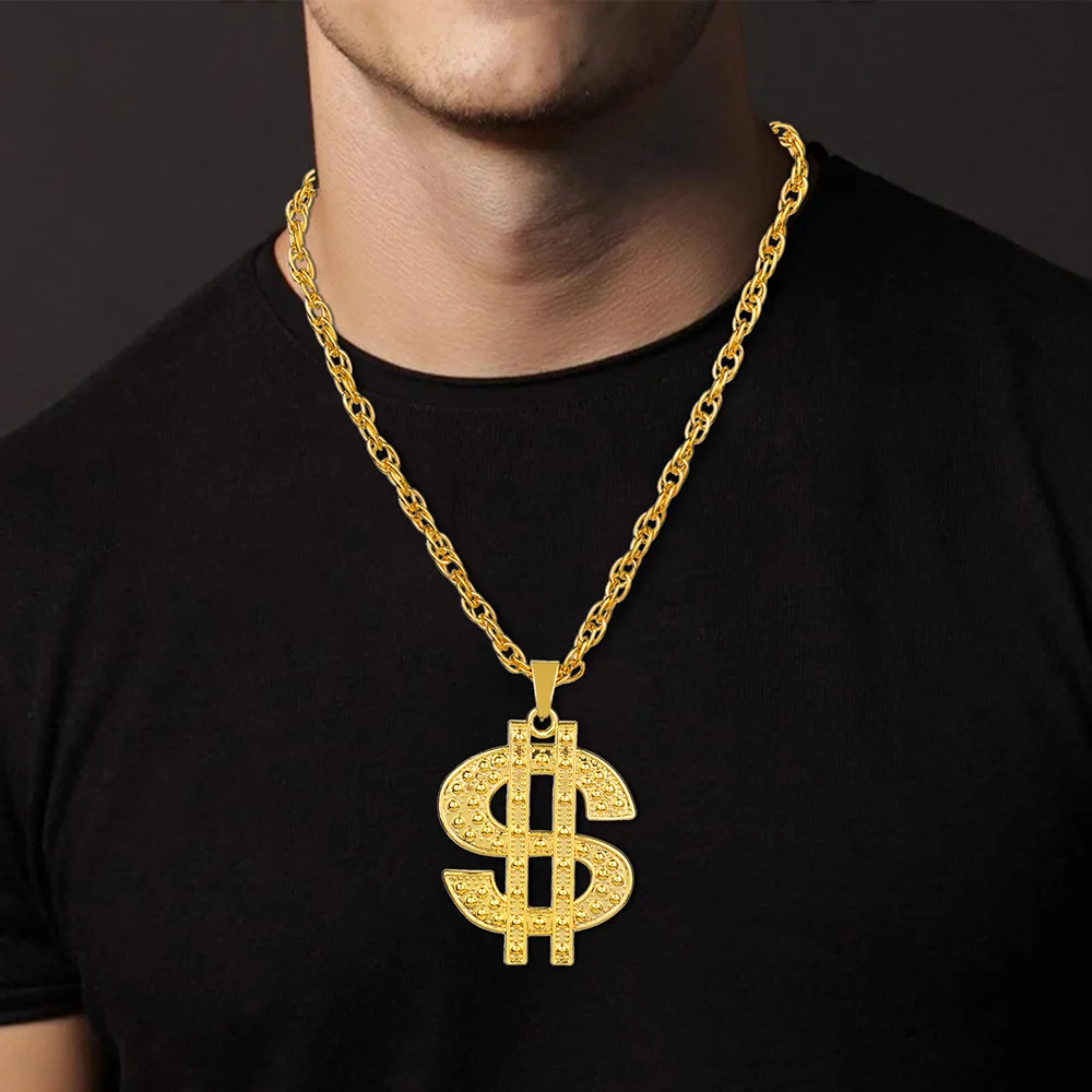 Fashion 18K Golden Plated Hip Hop Rock Necklace Stainless Steel US Dollar Money Sign Pendant Necklace Mens Women Jewellery Gift