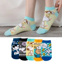 5 pairs women socks summer cartoon anime snoopy short socks happy funny socks harajuku kawii cotton boat socks japanese fashion
