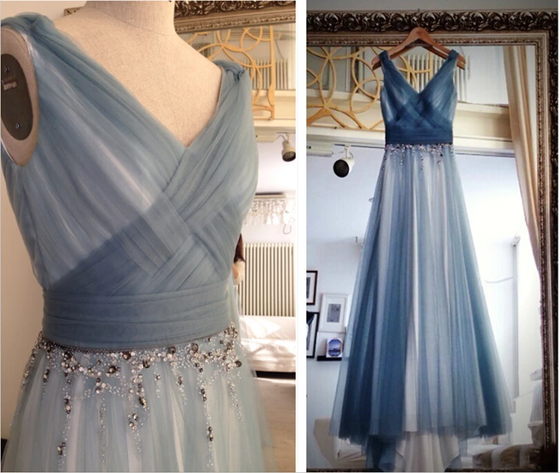 

elegant robe de soiree maiden prom gown 2018 tulle beading vestido de festa longo a-line party v-neck long bridesmaid dresses