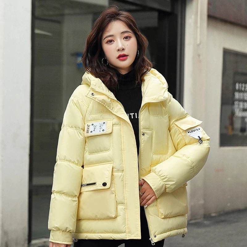 

Новинка 2022, женские парки, пальто, зимние куртки, повседневное утепленное Пальто с накладными карманами и капюшоном, женская одежда, верхняя...