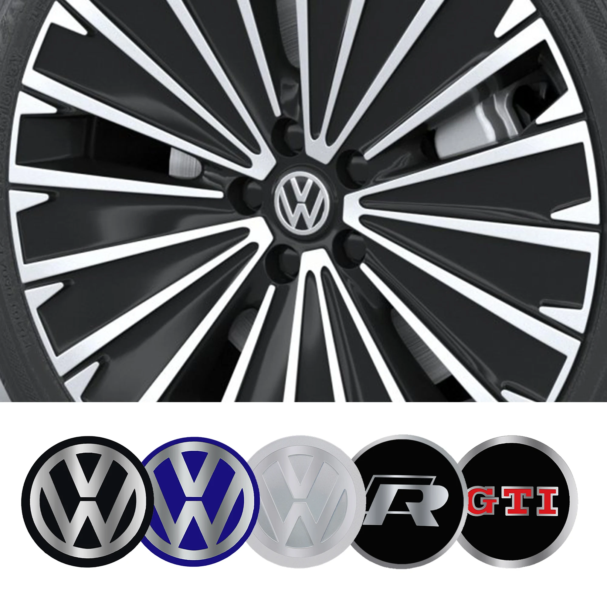 Фото Наклейки на центральные колпачки колес (4 шт.) для Volkswagen VW Golf Polo Tiguan T5 Passat B8 T-roc T6 Touran Touareg T4 №1